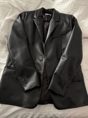 Zara Black Faux Leather Blazer, SZ L